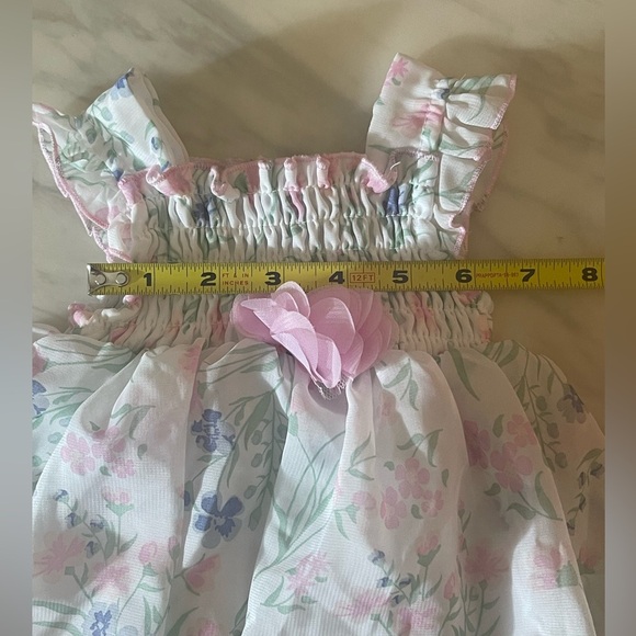 Bon Bébé Baby Girl Romper 3-6M Floral Sleeveless Outfit w/ Pink Flower Accent - Picture 4 of 7